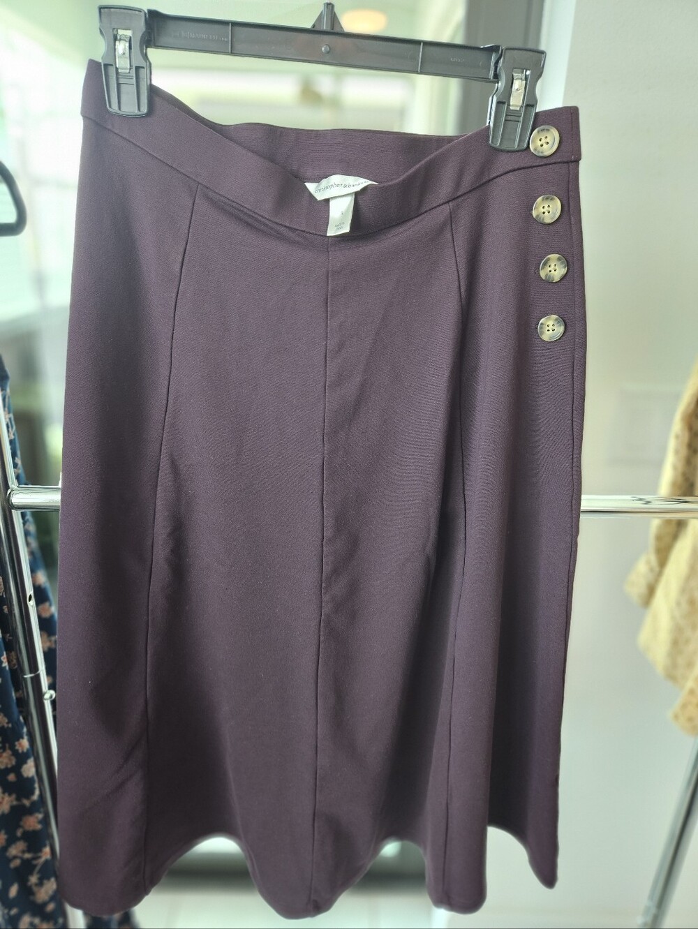 Sigrid Olsen Plum A-Line Skirt with Side Buttons
